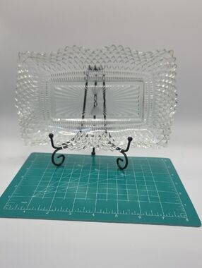 Indiana Glass. Diamond Pattern Vintage Pressed Glass Tray